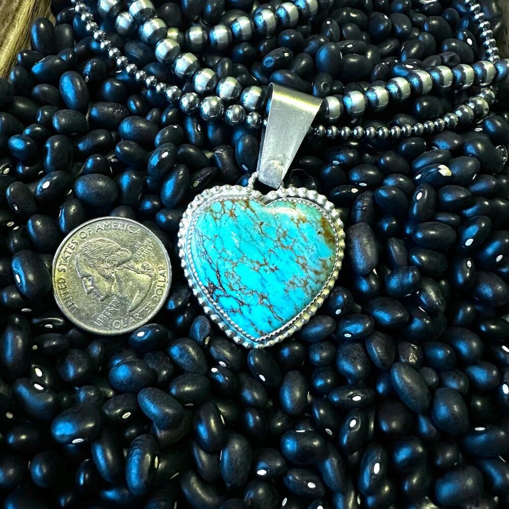 INCREDIBLE Sterling Silver and Turquoise Heart Pendant